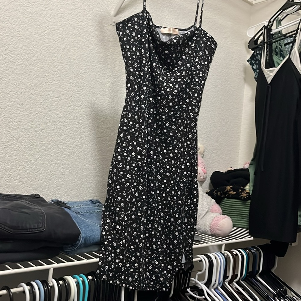 floral black mini dress
